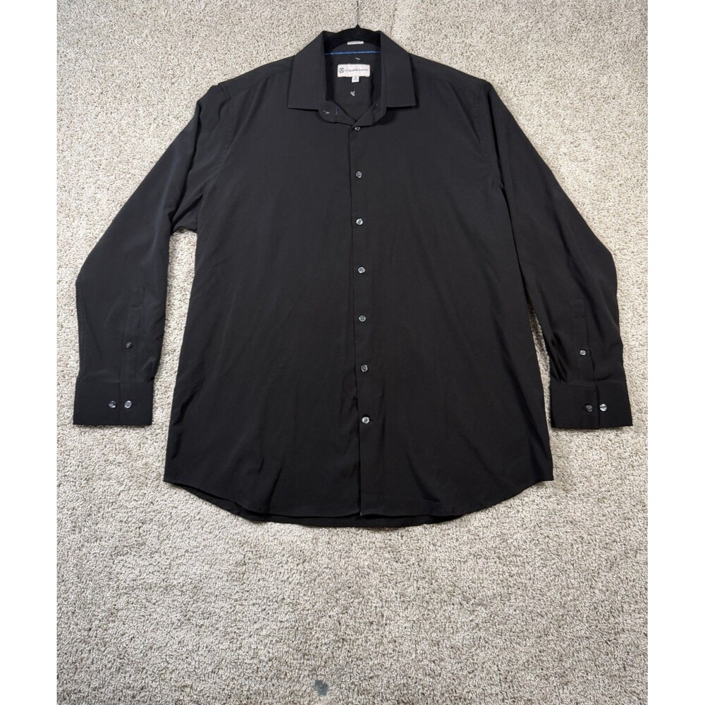Christian Lacroix Mens XL 17.5 Black Dress Shirt Contemporary Fit Stretch L/S